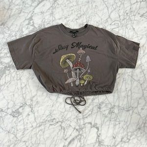 Mushroom Print Women Short Sleeve Crop Tee T-Shirt